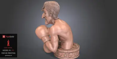 3D bust of a boxer with gloves, turned sideways, on a base with star and heart symbols.
