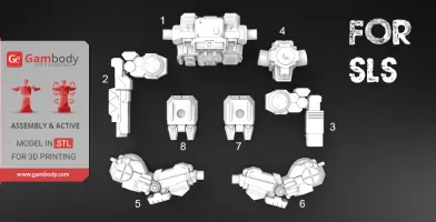Numbered 3D printing parts for MWO Highlander mech model assembly.