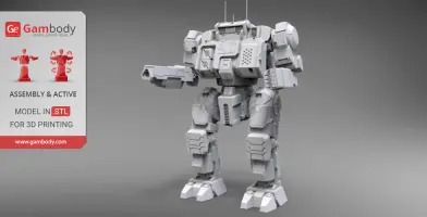 3D model of a mech robot with intricate details, designed for 3D printing.