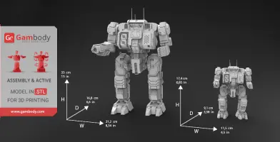 3D models of MWO Highlander mech with measurements for 3D printing.