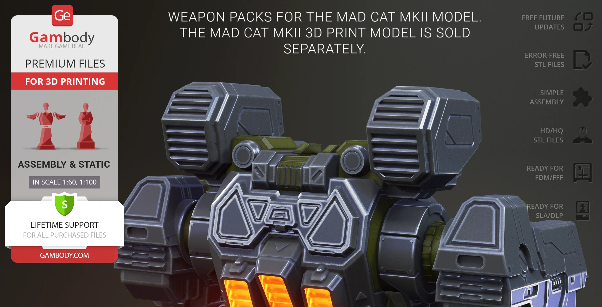 Model of a mech weapon pack with complex geometric shapes, designed for 3D printing.
