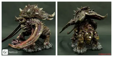 A detailed 3D model of a StarCraft Ultralisk creature, featuring large tusks and armor-like skin.