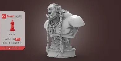 A detailed bust of an orc with braids and tusks, suitable for 3D printing.