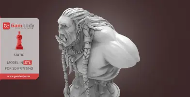 3D model of Durotan bust showing a muscular figure with braided hair and fierce expression.
