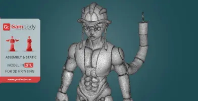 3D model of a humanoid figure with muscular build and tail, prepared for 3D printing.