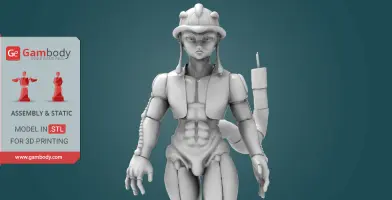 A 3D-printed model of a humanoid character with armor-like features, designed for assembly and printing.