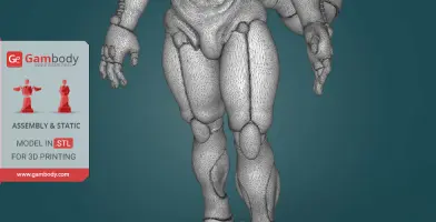 3D model of humanoid character with muscular structure for STL 3D printing.
