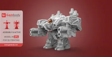 Futuristic robot with heavy armor and dual cannons from StarCraft, designed for 3D printing.