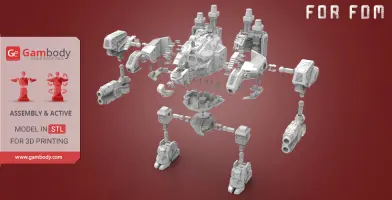 Exploded view of Terran Thor mech model parts for 3D printing assembly.