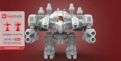 A detailed 3D model of a mech from StarCraft, ready for 3D printing, titled 'Terran Thor.'