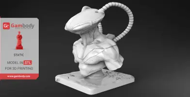 Futuristic armored bust with helmet and tubes on a cracked base, designed for 3D printing.