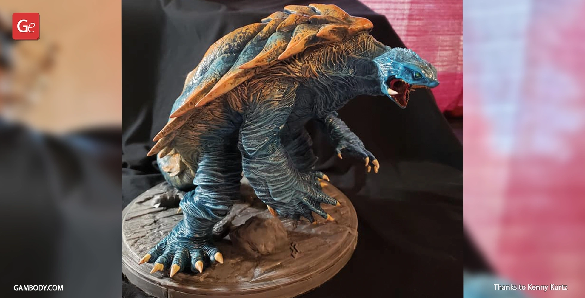 A detailed 3D model of Gamera, a turtle-like creature with a spiked shell, posed on a base.