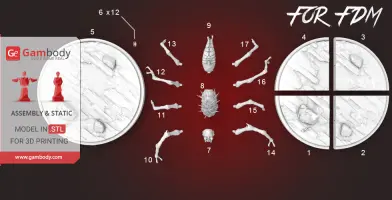 Image of a multi-part 3D model kit labeled 'Gray Widower' for 3D printing, showing various components.