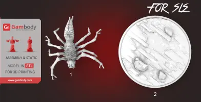 3D model of an insect-like creature with six legs and a textured, rocky base.