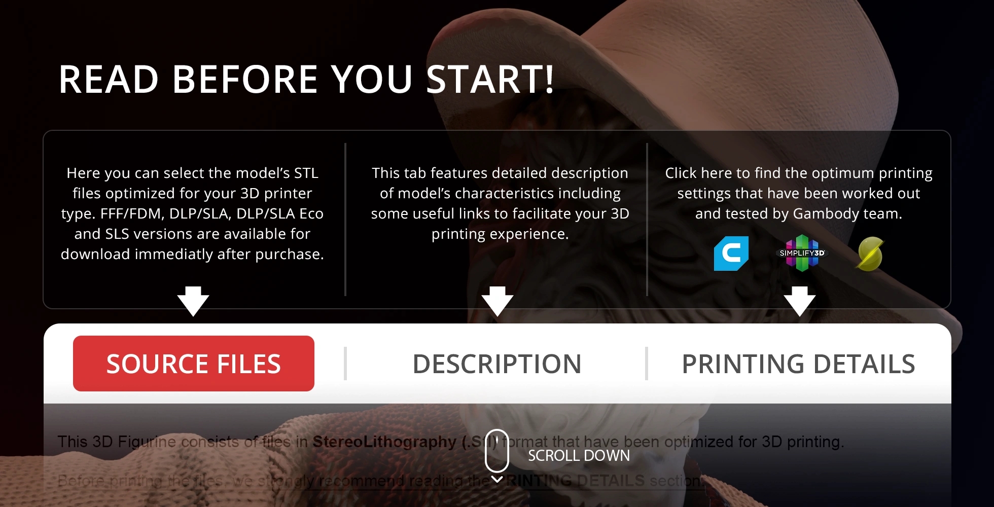 The image shows 3D printing instructions and a blurred figure in a hat.