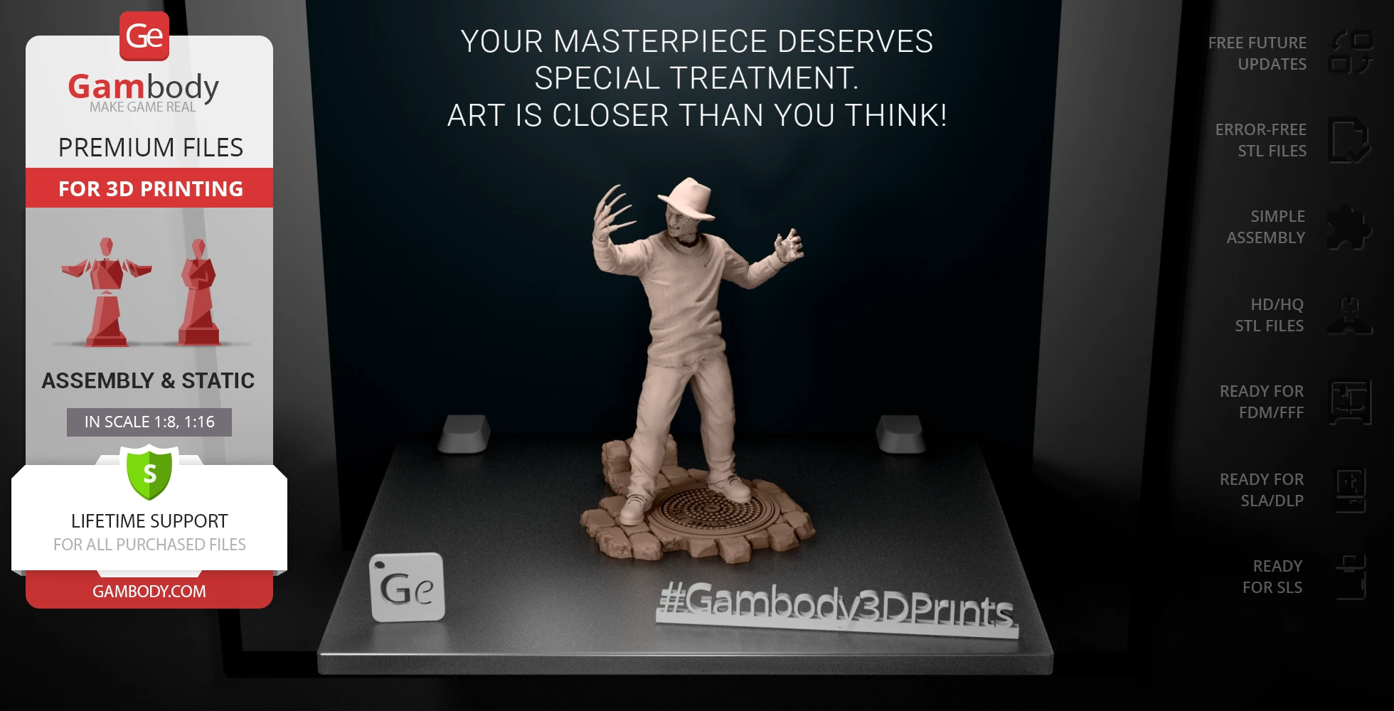 3D model of a menacing figure in a hat and clawed glove, standing on a detailed base.