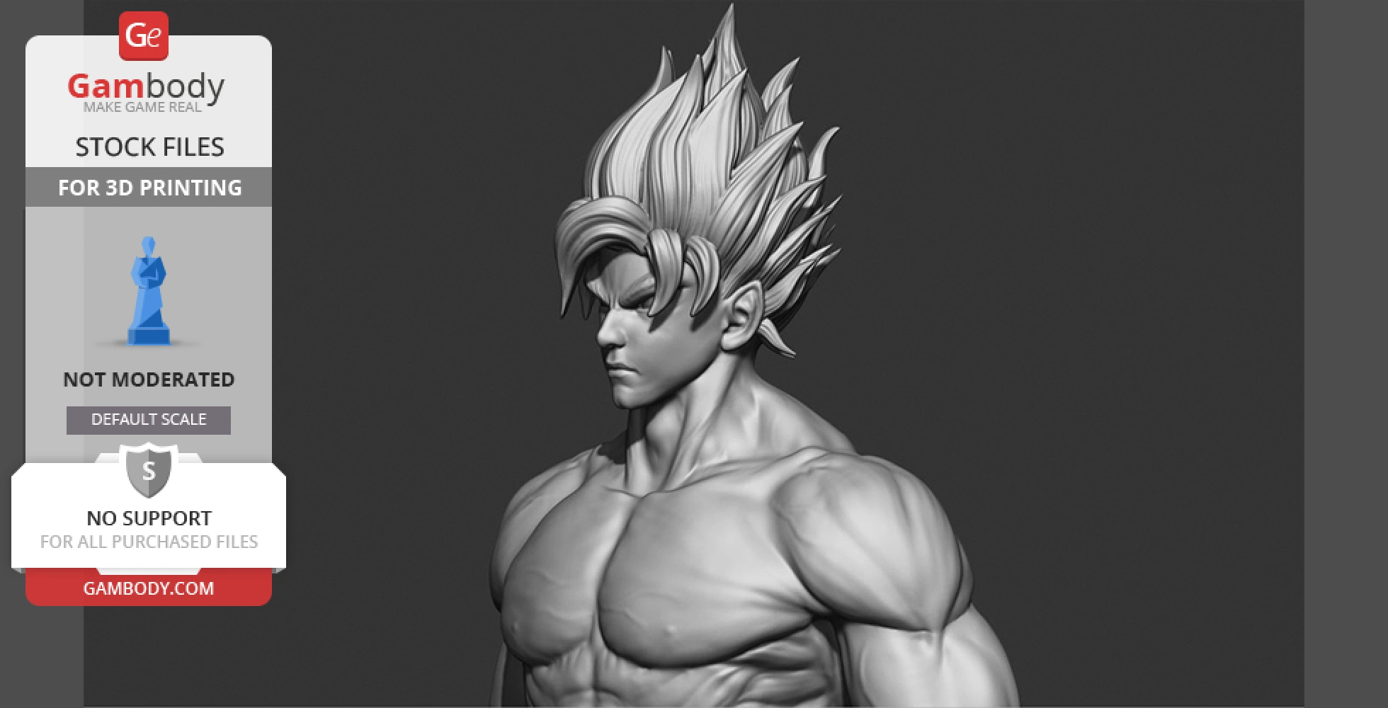 3D model of a muscular figure with spiky hair, resembling a Super Saiyan character from a popular anime.