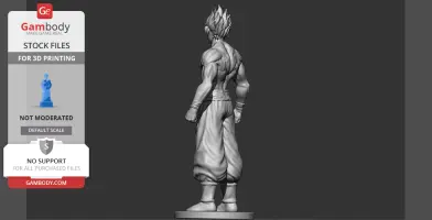 3D model of a muscular character with spiky hair, standing in a confident pose, viewed from the back.