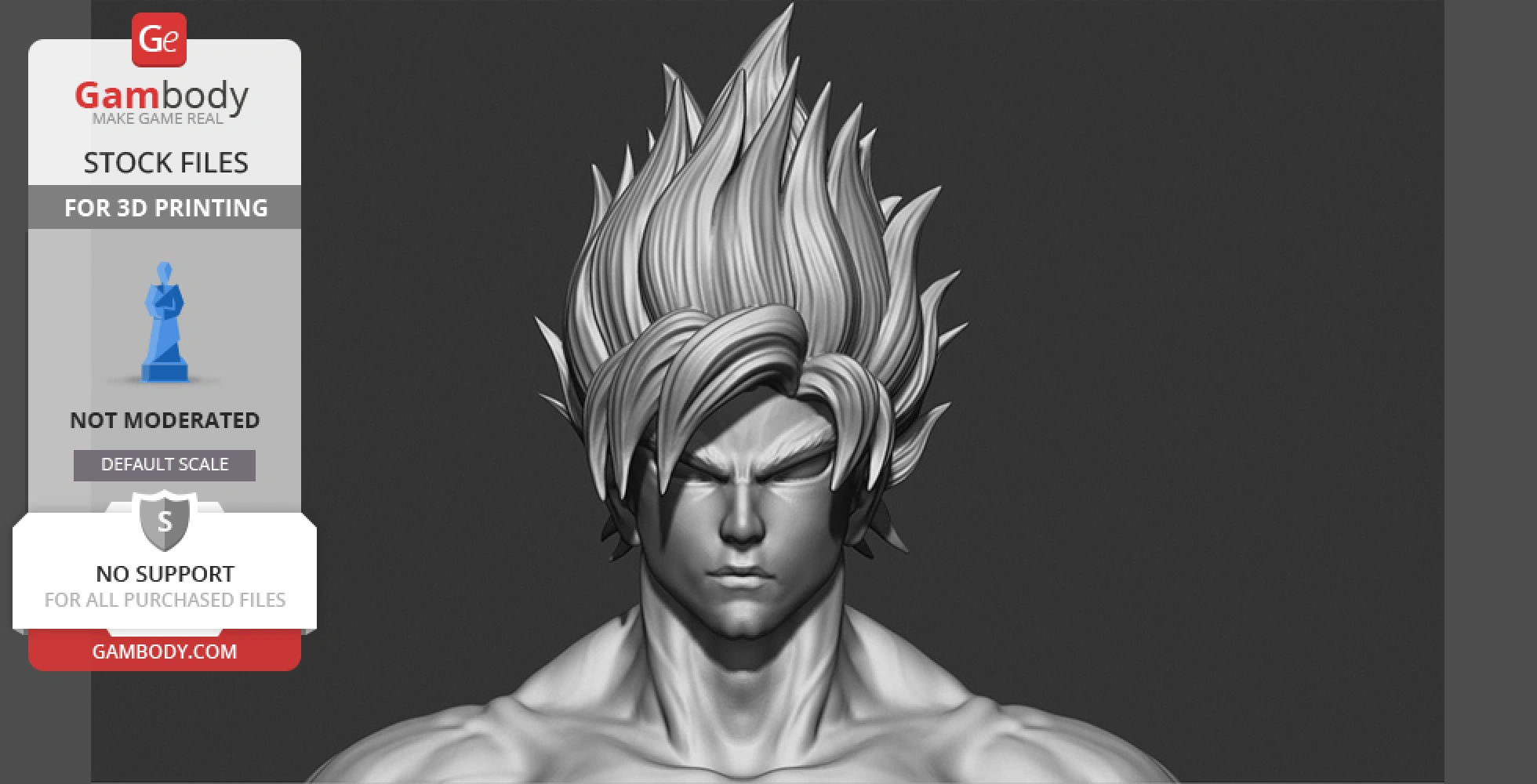 3D model of a muscular character with spiky hair for 3D printing from Gambody.