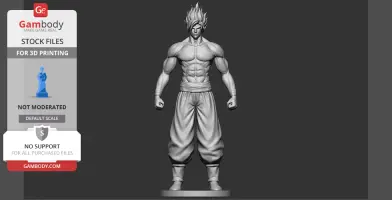 3D model of a muscular figure with spiky hair, resembling an anime character, standing in a powerful pose.