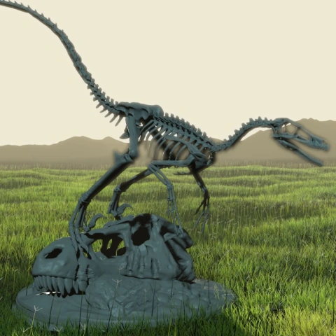 preview of Velociraptor Skeleton with T-Rex in Diorama