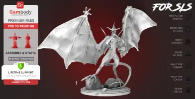 3D model of Bahamut from Final Fantasy, featuring large wings and a dynamic pose, ready for printing.