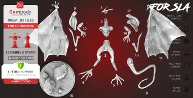 3D model parts of Bahamut from Final Fantasy, displayed for assembly and 3D printing instructions.