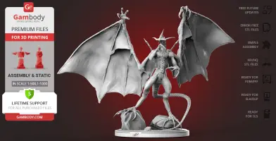 A winged dragon-like creature standing on a base, designed for 3D printing.