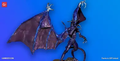 A detailed 3D model of Bahamut from Final Fantasy with large wings and a dynamic pose.