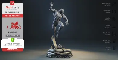 A dynamic 3D model of a muscular creature in an action pose, designed for 3D printing.