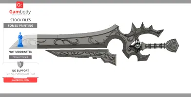 Ornate fantasy sword with engravings and spiked elements, designed for 3D printing.