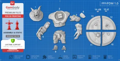 3D printable model parts of Dota 2 character Ursa, including detailed head, torso, arms, and base segments.
