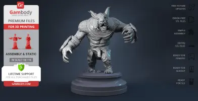 A detailed 3D model of Ursa from Dota 2, posed aggressively on a circular base, showcasing muscular features.