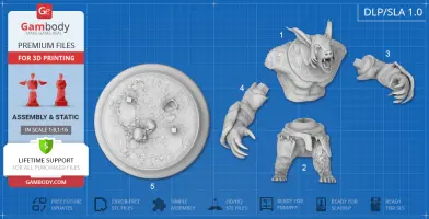3D model parts of a bear-like warrior from Dota 2, including head, arms, torso, and base for assembly.