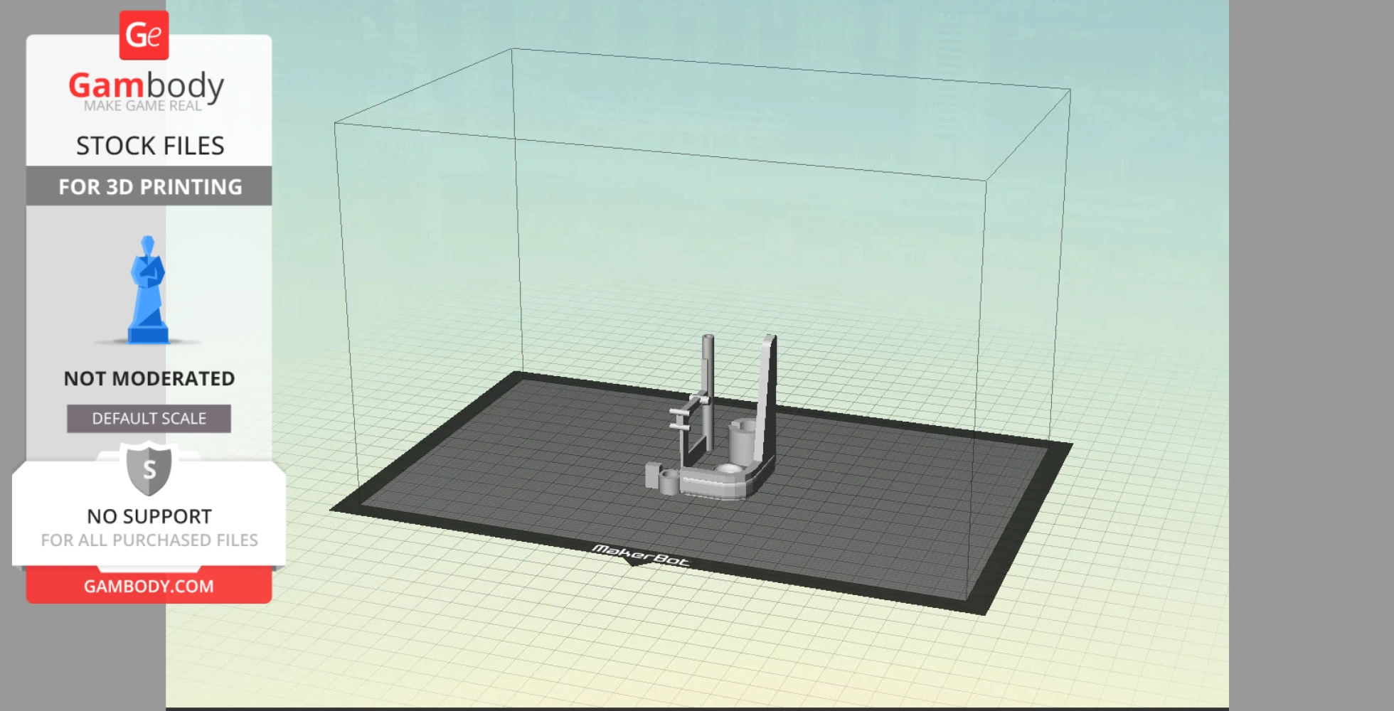3D model of a Fallout 4 laser pistol displayed on a grid, prepared for 3D printing.