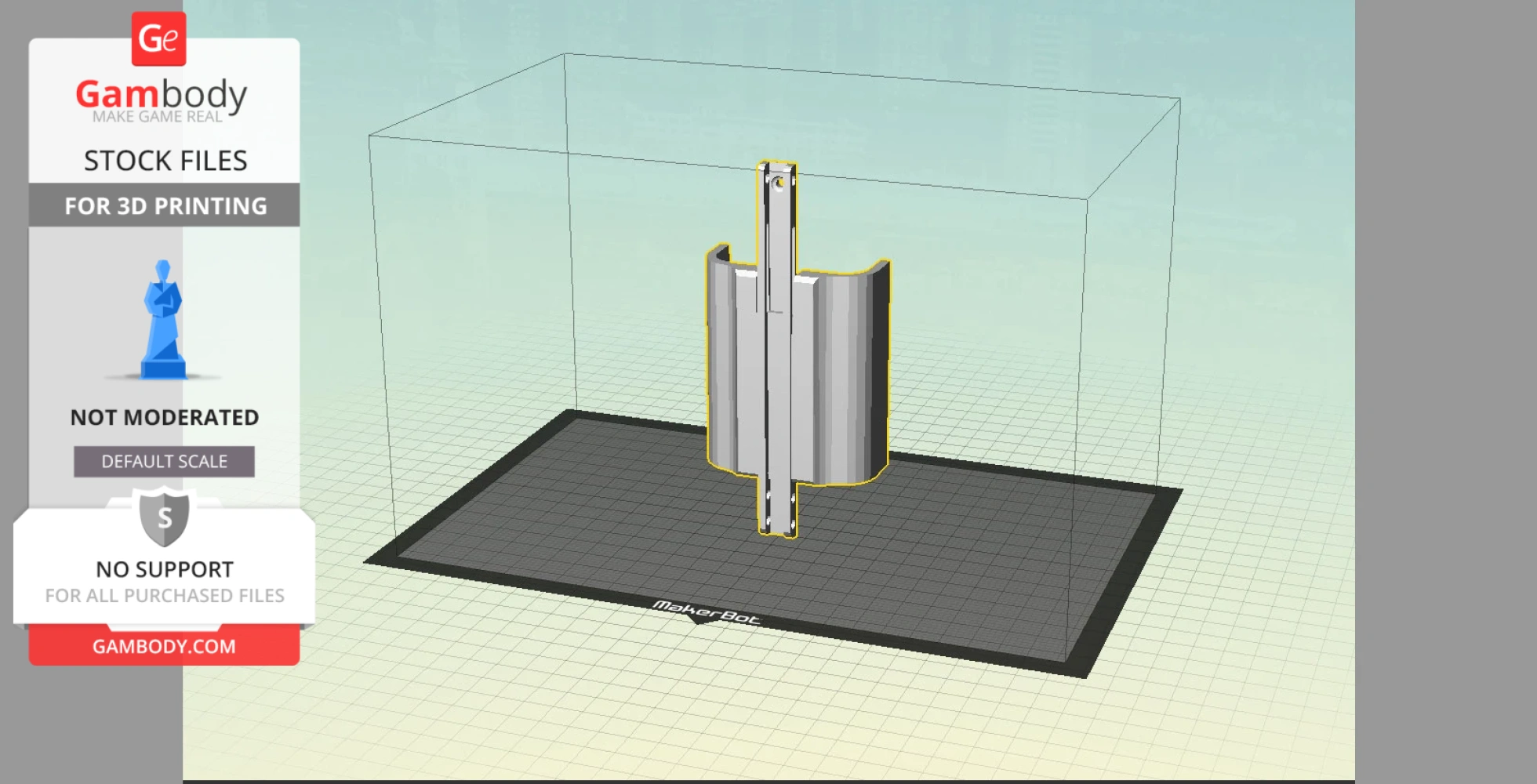 3D model preview of a Fallout 4 laser pistol part displayed on a grid in Gambody software.