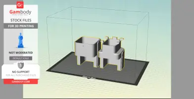 Two 3D model parts from a Fallout 4 Laser Pistol ready for 3D printing on a virtual build plate.