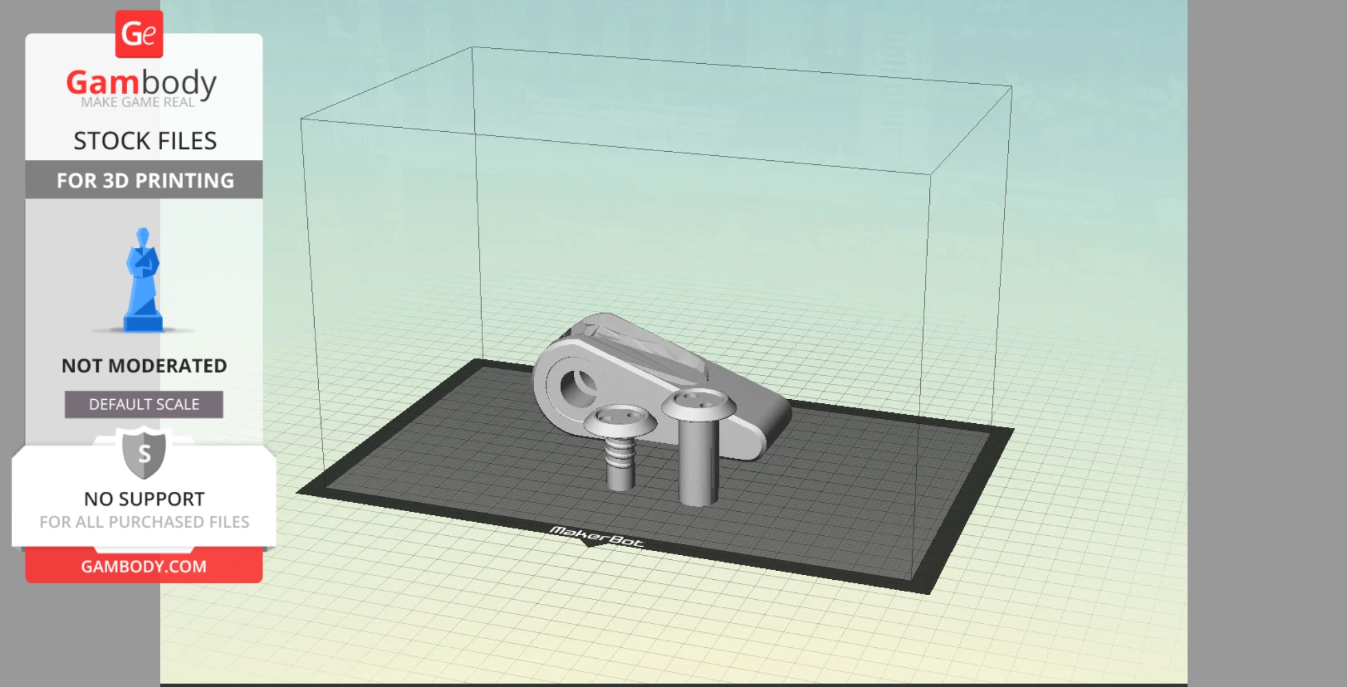 3D model of Fallout 4 laser pistol parts on a MakerBot printing interface.