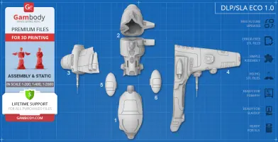 3D printable parts of the Taranis ship from EVE Online, displayed on a blueprint-style background.