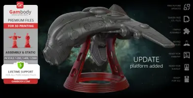 A detailed 3D model of the Taranis ship from EVE Online on a red display stand.