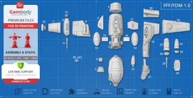 A blueprint layout of 3D printer parts for Taranis from EVE Online, labeled and organized on a grid.