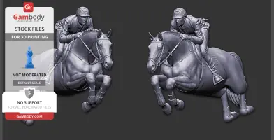 3D model of a horse and jockey in a riding pose, designed for 3D printing.