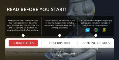 3D model of a cartoon character with printing instructions and tabs for files, description, and details.