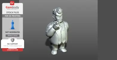 3D model of a stout man in a suit with glasses, posed with one hand raised for printing.
