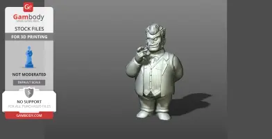 3D model of a stout man in a suit, holding a pipe with one hand, for 3D printing.