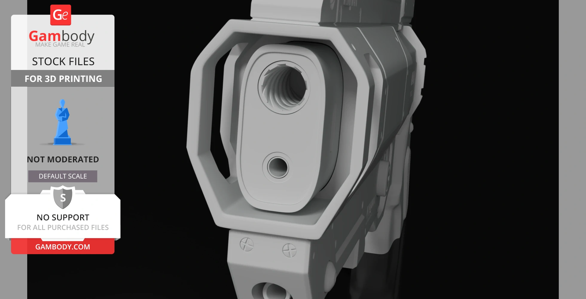 A detailed render of the Wingman Handcannon barrel, designed for 3D printing.