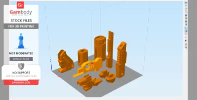 3D model parts for printing a Wingman Handcannon, displayed in orange on a grid layout.