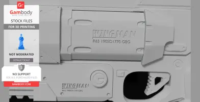 Detailed 3D model of a Wingman Handcannon, designed for 3D printing, with visible engravings.