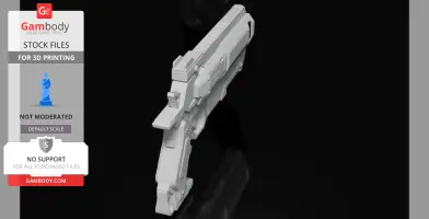 Futuristic 3D-printed handgun model with angular design, viewed from a side angle.