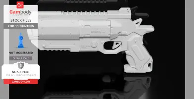 A detailed 3D model of a futuristic handcannon pistol, labeled 'Wingman,' for 3D printing.